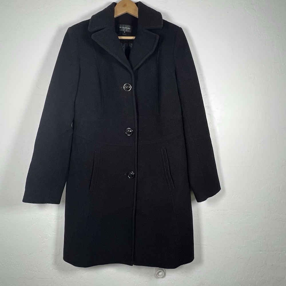 Braetan Sz M Wool Blend Outdoor Button Overcoat‎ Black Long Sleeve Lined Collar